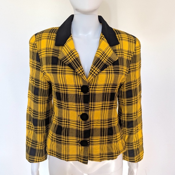 VINTAGE 90s Le Chateau Made in Canada Yellow & Black Blazer Size 7 - Picture 1 of 7